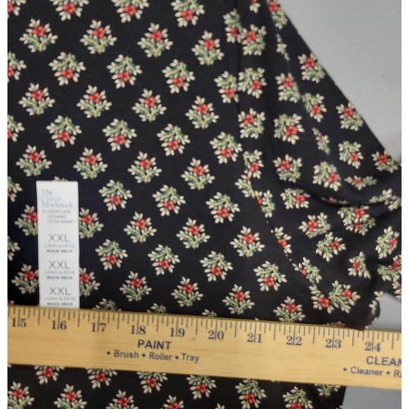 Croft & Barrow Top Womens 2XL Black Red Holly Berry Mock Neck Cotton Christmas - Picture 7 of 11